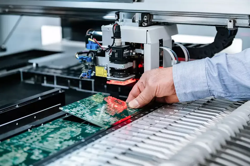 spezielles Platinenprüfgerät, das Leiterplatten auf Fehler überprüft.